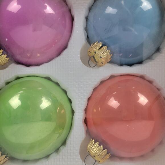 Vtg Christmas by Krebs Pastel Colors Hand Decorated Glass Ornaments 4pcs w/ Box - Picture 4 of 14